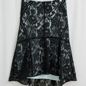 Robert Rodriguez Black Floral Lace Overlay High Low Skirt NWT Size 2